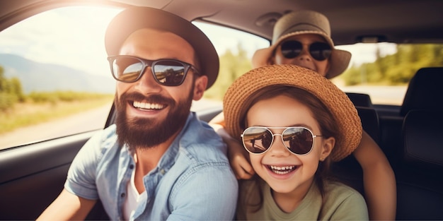 happy family trip on the car