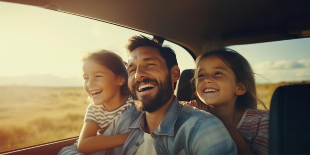 happy family trip on the car