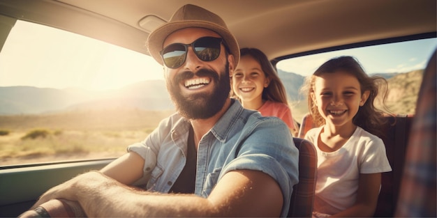 happy family trip on the car