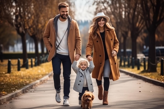 happy family walk and relax in park mom dad and kid