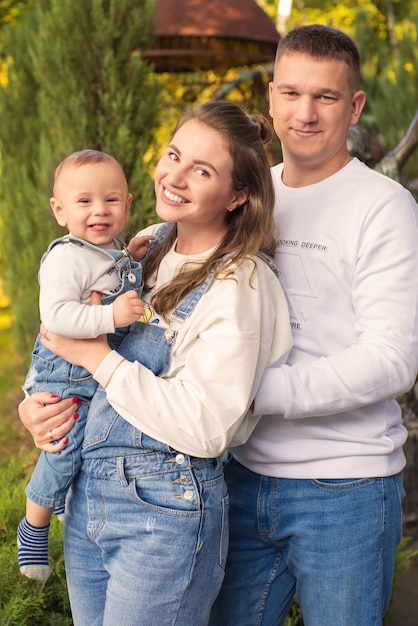 happy family walking in the park