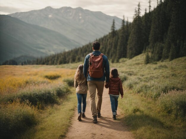 Photo happy family walking