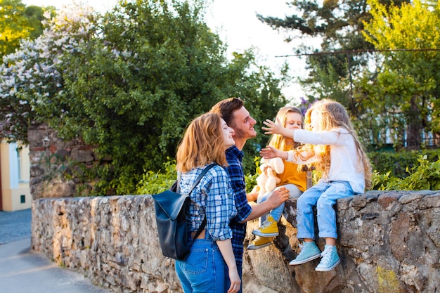 Happy family while traveling