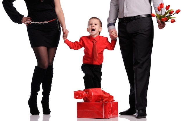 A happy family on white background