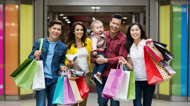 Happy family with shopping bags