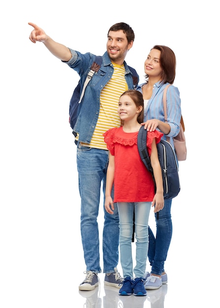 Photo happy family with travel bags