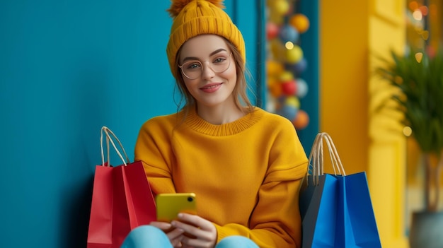 写真 幸せなファッショナブルな若い女性