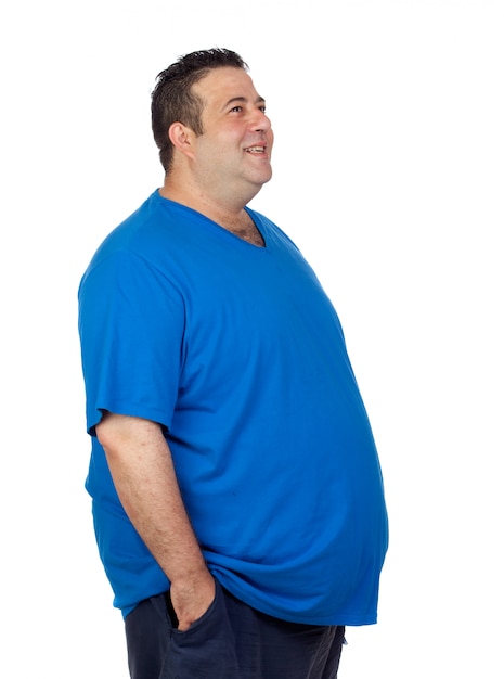 Foto felice uomo grasso isolato su sfondo bianco