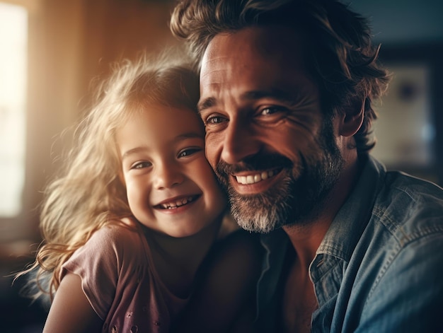 С Днем отца Отец и дочь счастливо улыбаются Генеративный ИИ