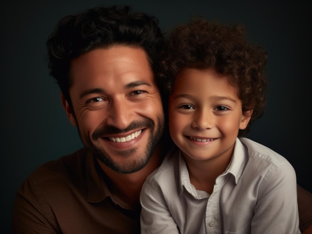 С Днем отца Отец и сын счастливо улыбаются Генеративный ИИ