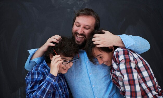 happy father hugging sons unforgetable moments of family joy in mixed race middle eastern arab family