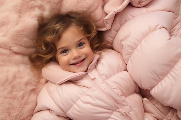 Photo happy father and little daughter relaxing in cozy bed together smiling dad having fun with cute