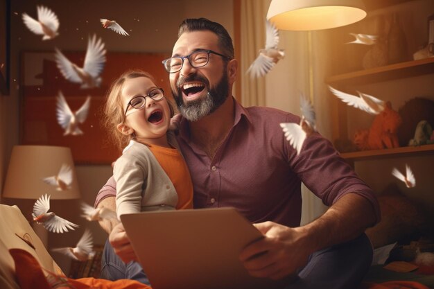 Happy father receiving a heartfelt letter from Generative ai