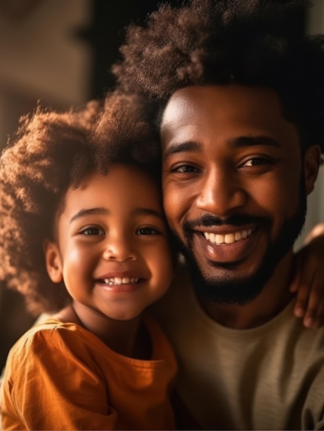 Happy father's day African American father and daughter smiling happily