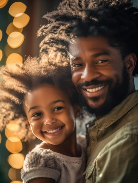 Happy father's day African American father and daughter smiling happily