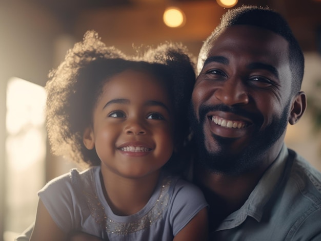 Happy father's day African American father and daughter smiling happily