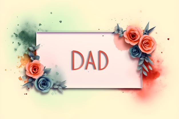 Happy Father's day aquarel bloemen kaart met DAD geschreven op de kaart