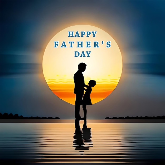 Happy Father's Day Concept Illustration Greetings Silhouette of Father and Child