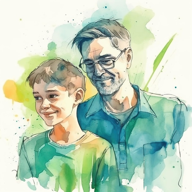 Happy Father's Day en Son Watercolour illustratie art design