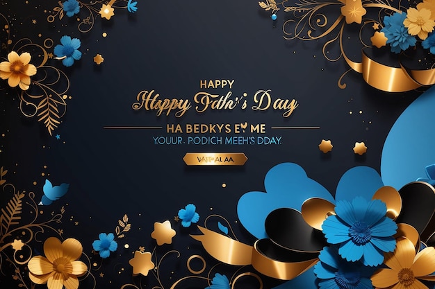 happy father's day greetings black golden blue background social media design banner free vector