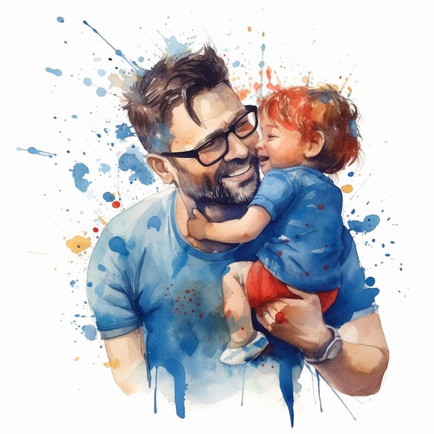 Photo happy father's day painting in watercolor effect