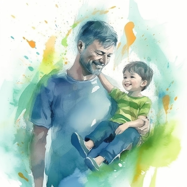 Happy Father's Day and Son Watercolor illustration art design