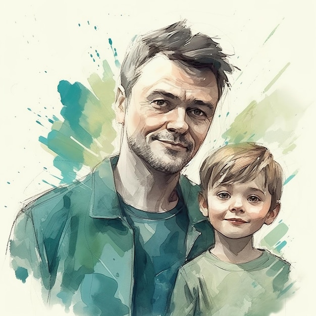 해피 아버지의 날과 아들 수채화 그림 미술 디자인