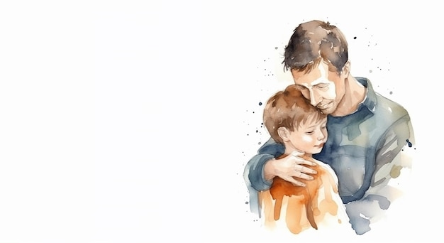 Happy Father's Day with father and kid hugging each other Generative ai