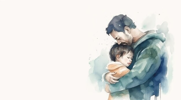 Happy Father's Day with father and kid hugging each other Generative ai