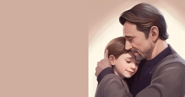 Happy Father's Day with father and kid hugging each other Generative ai