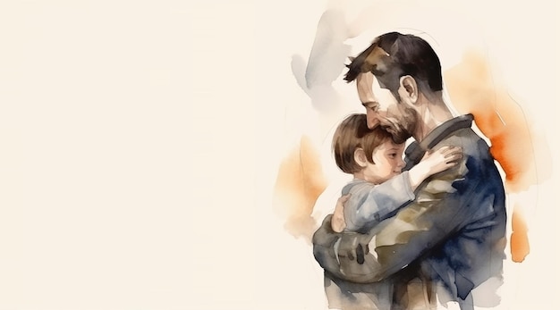 Happy Father's Day with father and kid hugging each other Generative ai