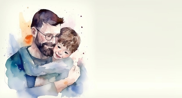 Happy Father's Day with father and kid hugging each other Generative ai