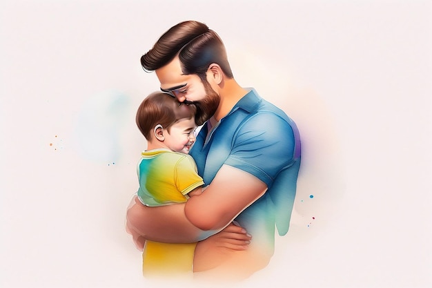 Happy father's day with father and kid hugging each other generative ai