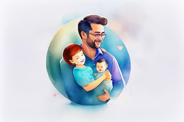 Happy father's day with father and kid hugging each other watercolor generative ai