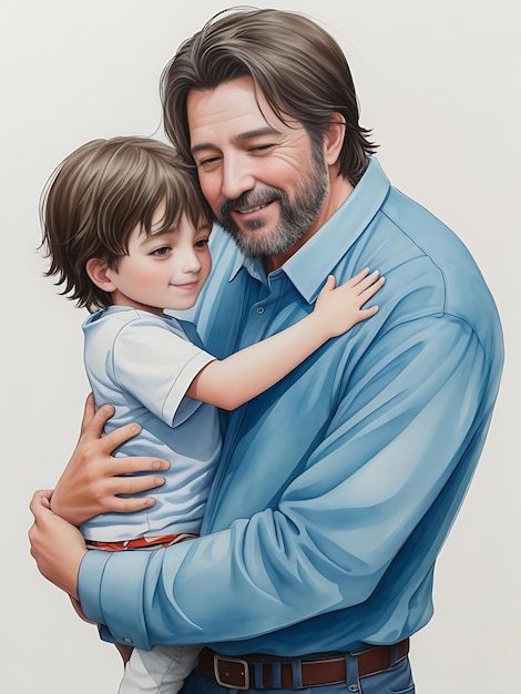 Photo happy father's day with father and kid hugging each other watercolor