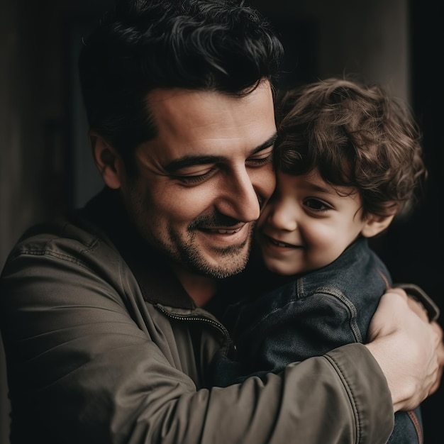 Happy Father's Day with father and kid hugging each other