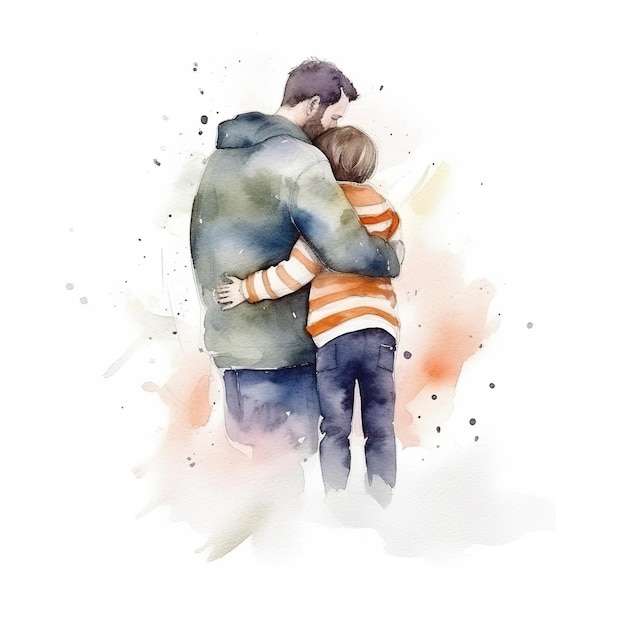 Happy Father's Day with father and kid hugging each other