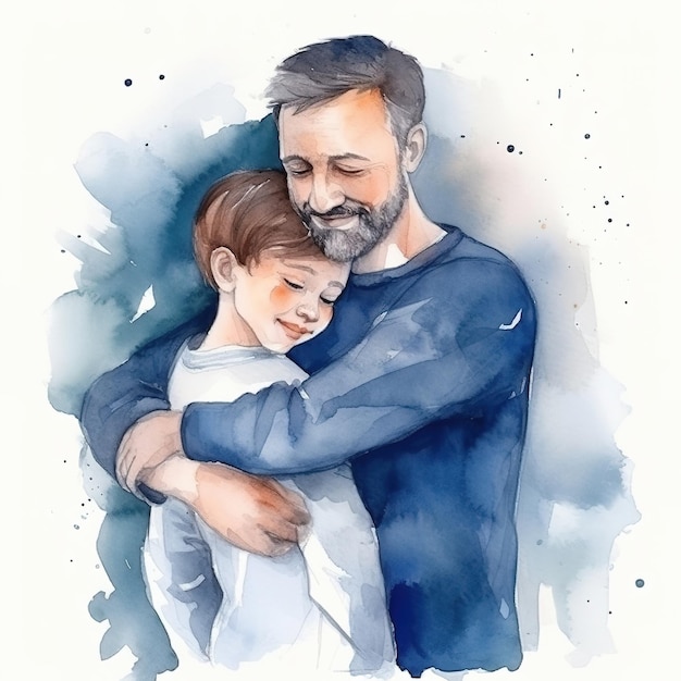 Happy Father's Day with father and kid hugging each other