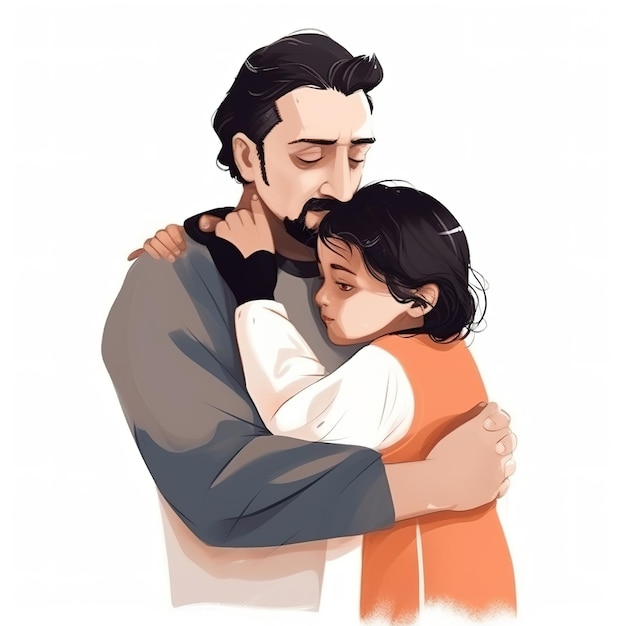 С Днем отца, когда отец и ребенок обнимают друг друга