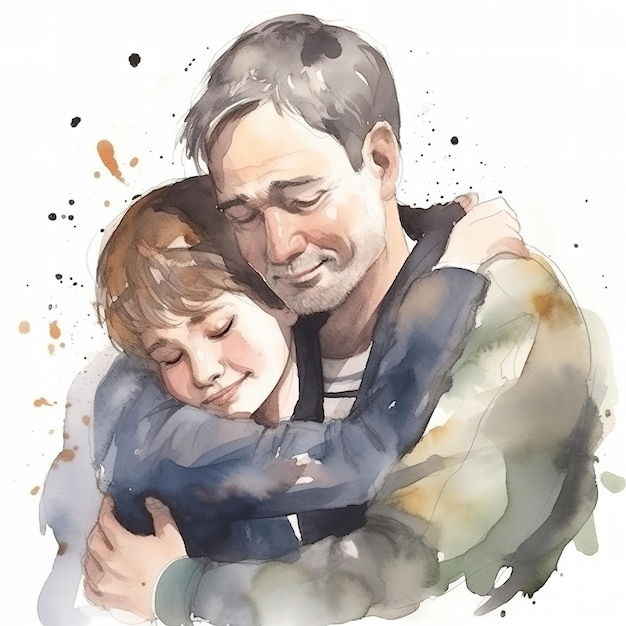 Happy Father's Day with father and kid hugging each other