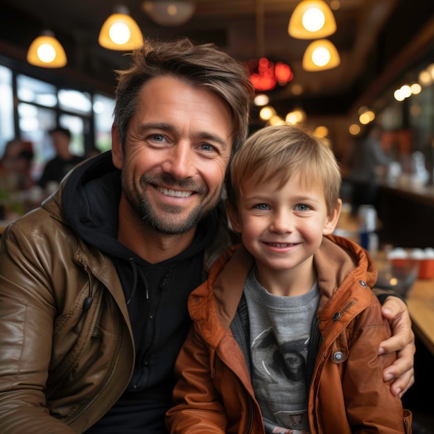 happy father and son in cafe Generated by AI