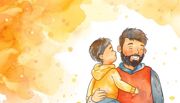 Foto felice padre e figlio illustrazione colorata con effetto acquerello