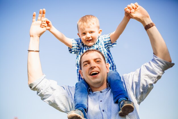 Happy father and son