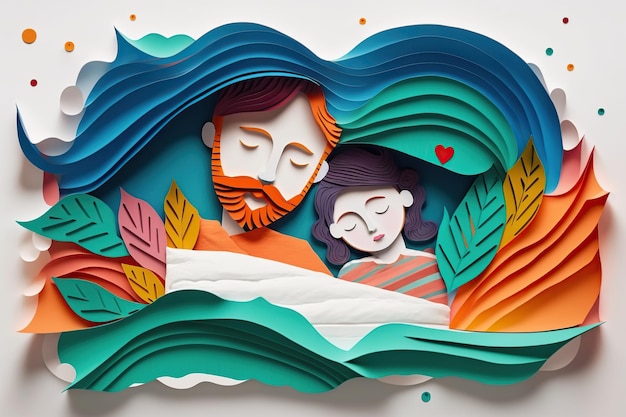 Happy fathers day card Paper cut style Generative AI illustration