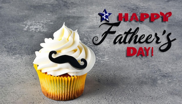 A happy fathers day card with a cupcake and a mustache