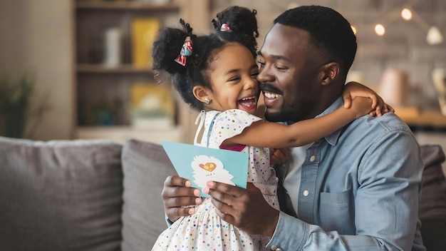 Happy fathers day daughter greets dad little daughter with dad