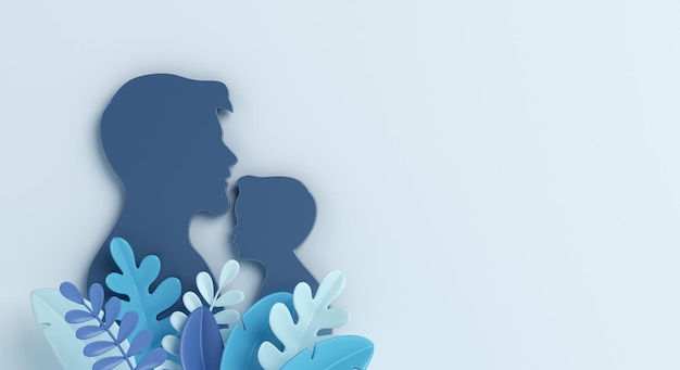 Happy Fathers Day decoration background with silhouette and leaves