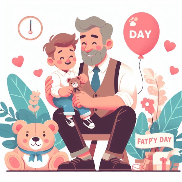 Happy Fathers Day Flat Illustration Concept
