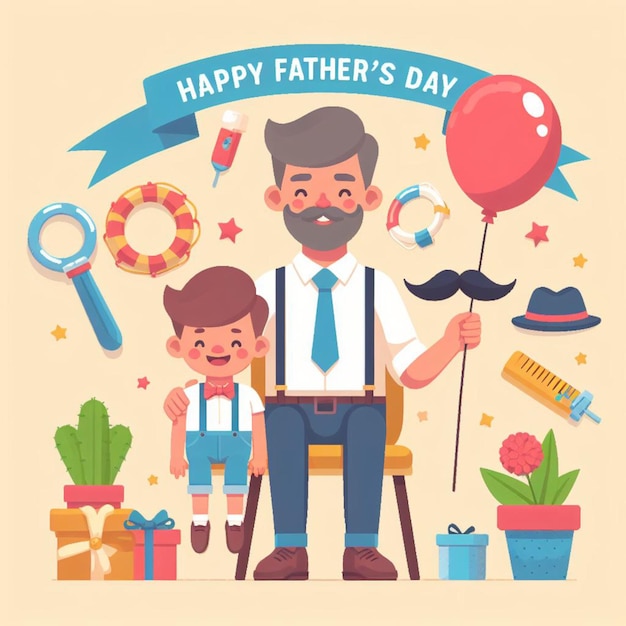 Happy Fathers Day Flat Illustration Concept