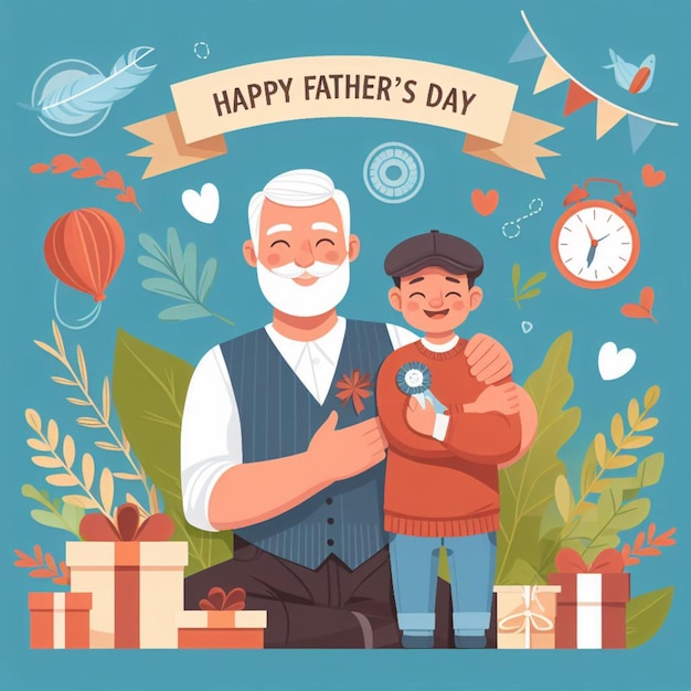 Happy Fathers Day Flat Illustration Concept